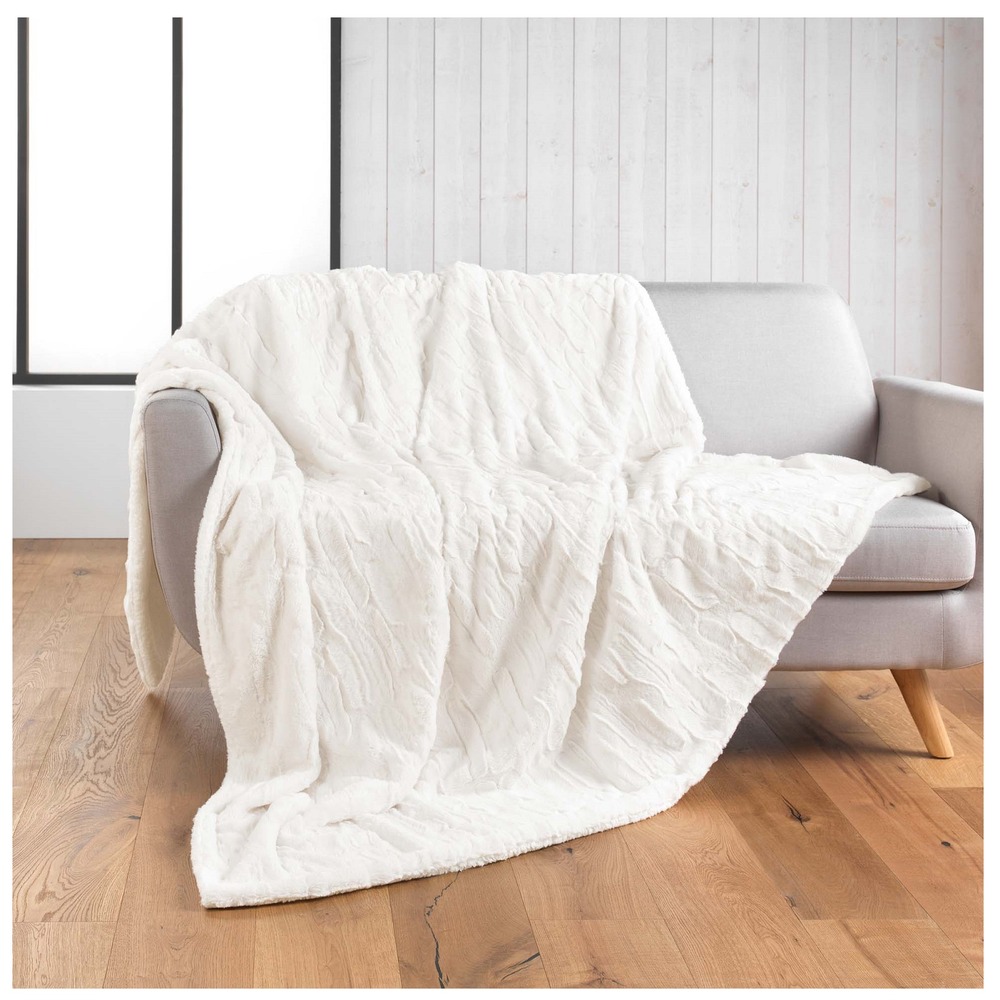 Plaid doux a poil et sherpa 125 x 150 cm foxy creme