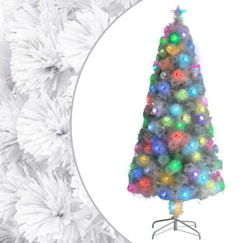 Arbre de noël artificiel pré-éclairé blanc 150 cm fibre optique