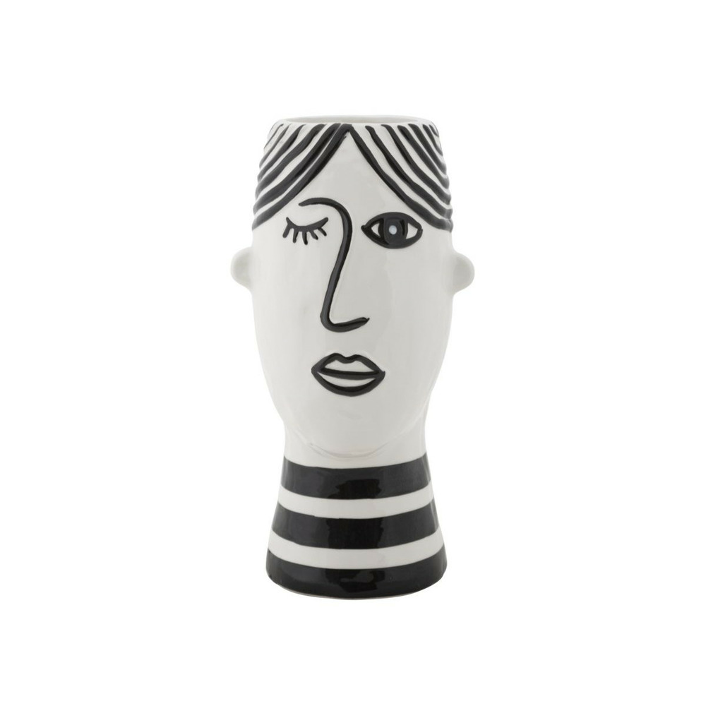 Vase déco visage en porcelaine face 26cm blanc & noir