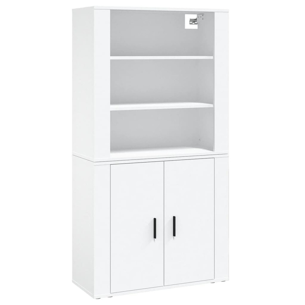 Buffet bahut commode armoire meuble de rangement organisateur cuisine salle de séjour salon haut bois d'ingénierie blanc 02_0