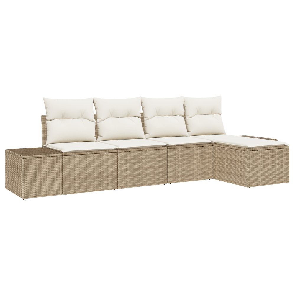 Ensemble de canapé de jardin 5 pièces avec coussins beige en poly rattan