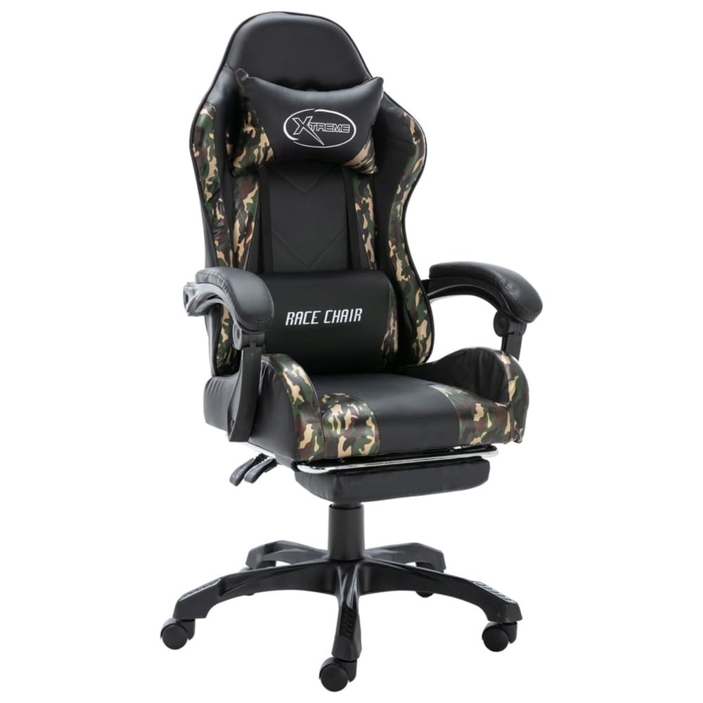 Fauteuil de jeux vidéo repose-pied noir/camouflage similicuir