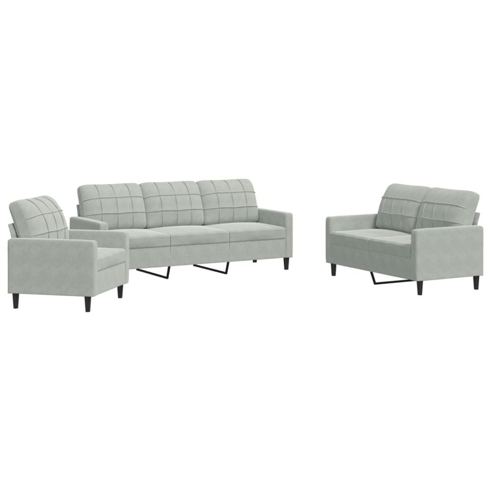 Ensemble de canapés 3 pcs avec coussins gris clair velours