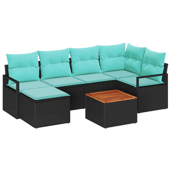 Ensemble de canapé de jardin avec coussin 7 pcs noir polyrotin