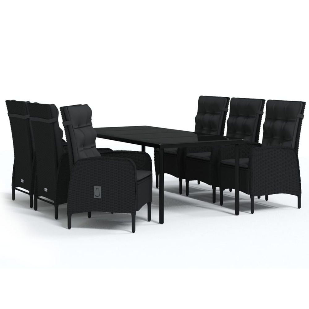 Ensemble à manger de jardin avec coussins 7 pcs noir