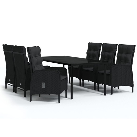 Ensemble à manger de jardin avec coussins 7 pcs noir