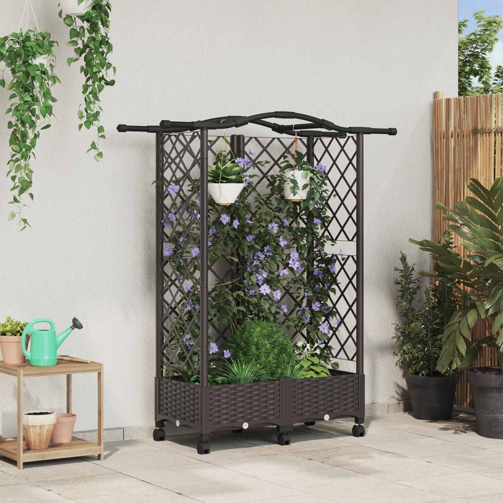Jardinière verticale pp treillis pour grimpantes et suspensions 124x40x129cm marron