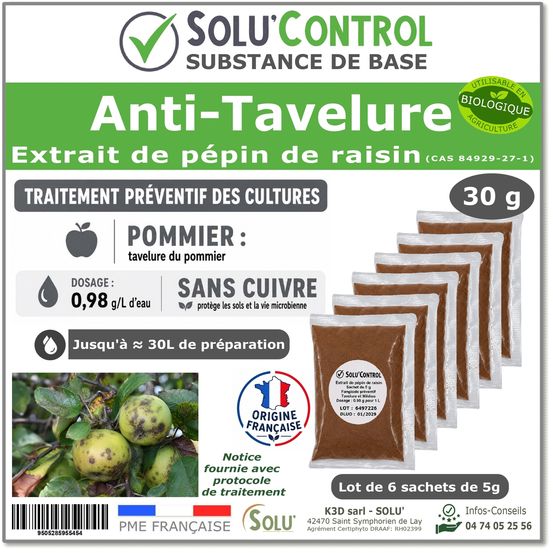 Extrait de pépin de raisin – traitement fongique préventif contre la tavelure du pommier – solu'control - sachet de 30 g