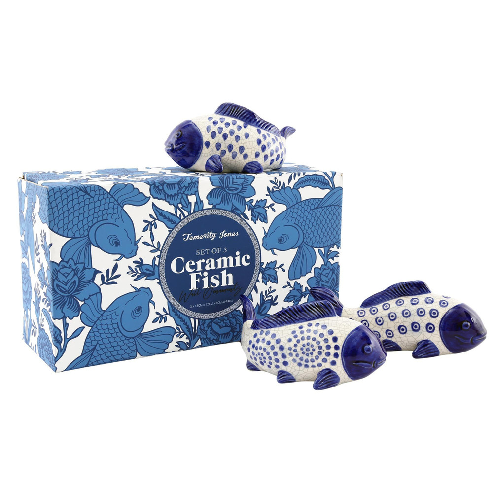 Set de 3 poissons décoratifs en céramque willow