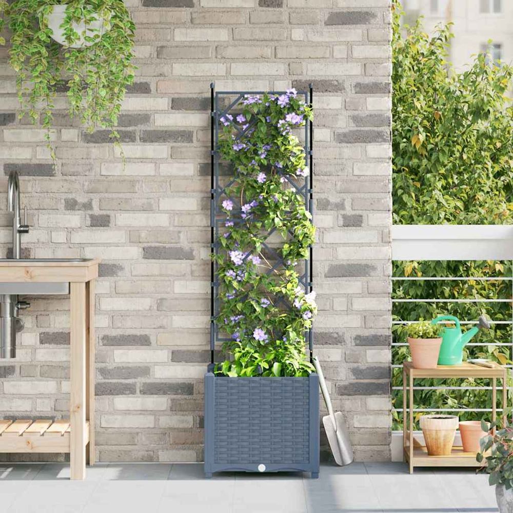 Jardinière haute avec treillis en pp pour jardin gris clair 40x40x143 cm