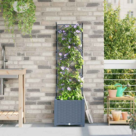 Jardinière haute avec treillis en pp pour jardin gris clair 40x40x143 cm