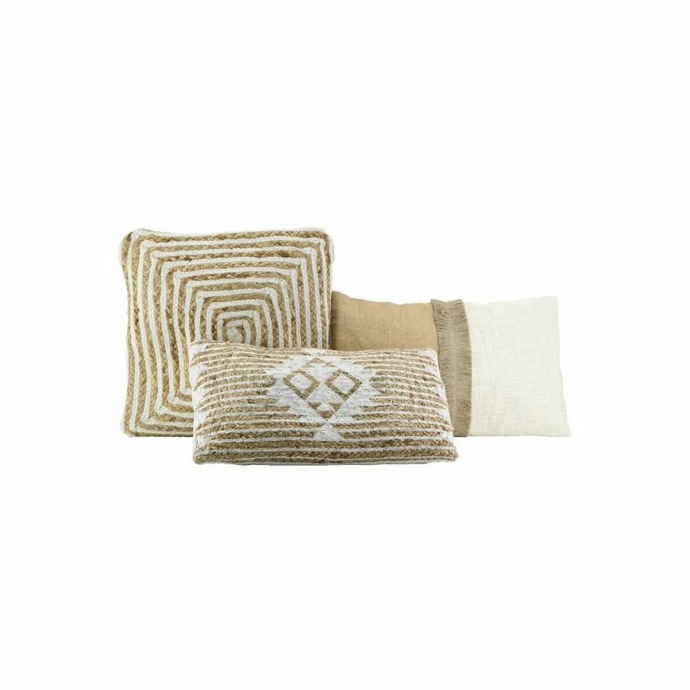 Coussins à motif en jute et coton (lot de 3) naturel et blanc