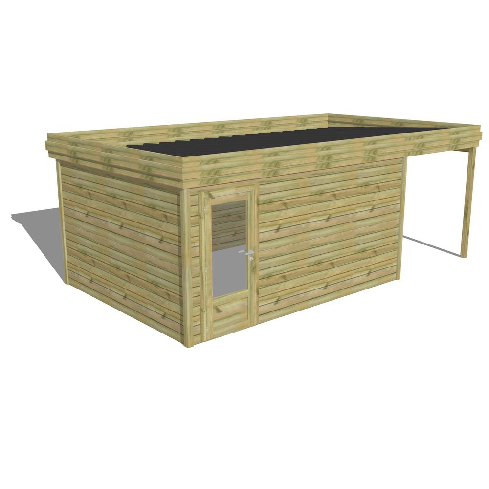 Abri de jardin bois pin traité autoclave 27mm - 6,34x3,44m / 22m2 - bac acier - abri français