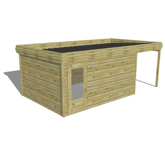 Abri de jardin bois pin traité autoclave 27mm - 6,34x3,44m / 22m2 - bac acier - abri français