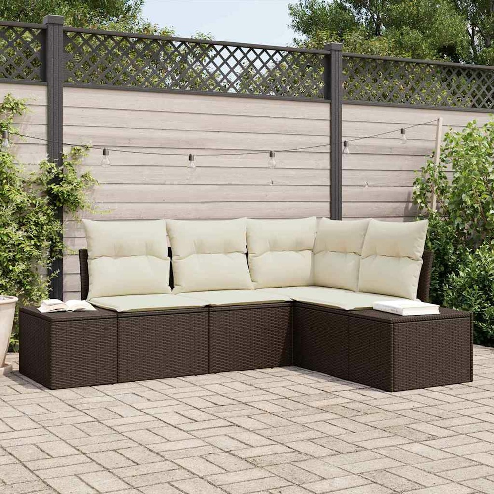 Ensemble de canapé de jardin 4 pcs marron et crème polyrotin