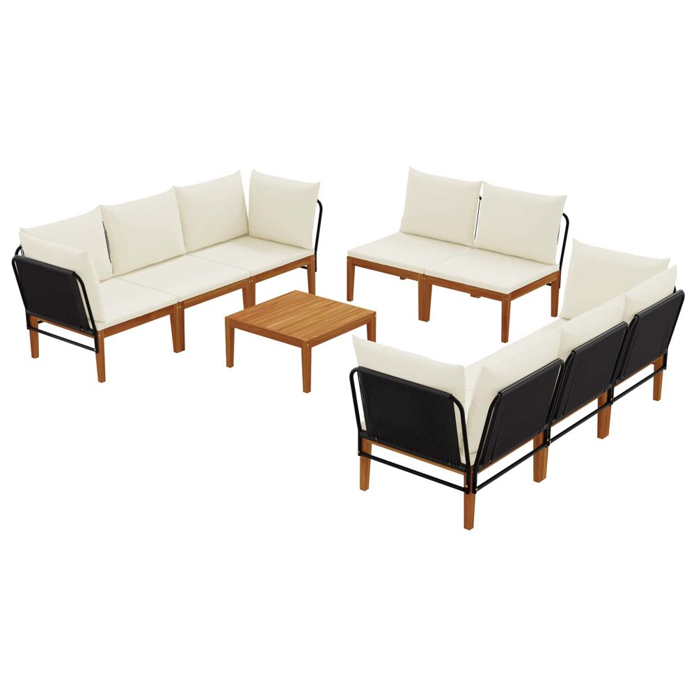 9 pc bois d'acacia massif et corde naturel