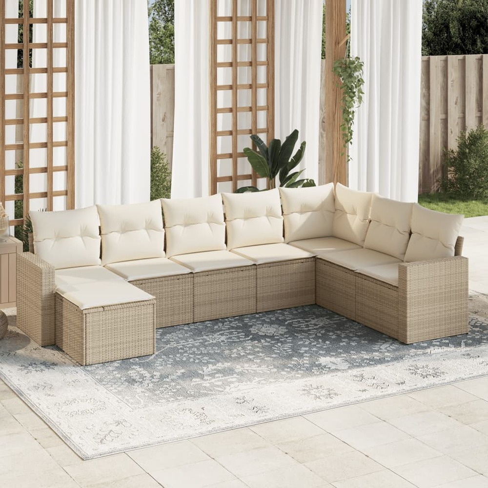 Salon de jardin avec coussins 8 pcs beige résine tressée
