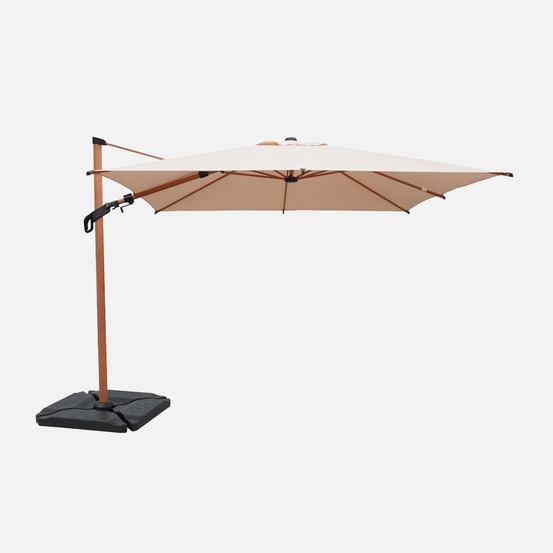 Parasol déporté rectangulaire 3x4m, mât effet bois + dalles à lester 50x50cm - etretat/baso
