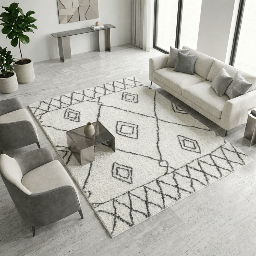 Tapis berbère 280x370 tissé motif ethnic lyn4 doux 2 crème