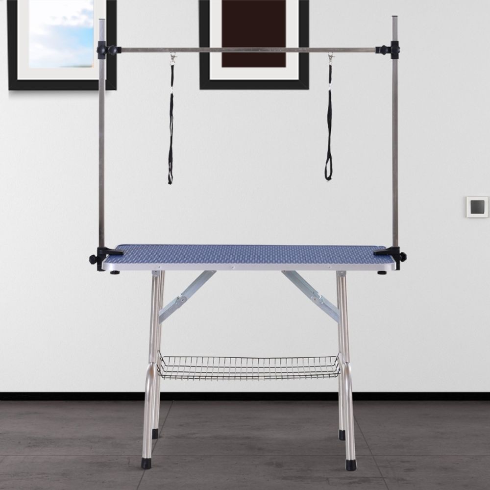 Table toilettage chien acier réglable pliante panier rangement 107x60cm bleu - comfortxl pet living