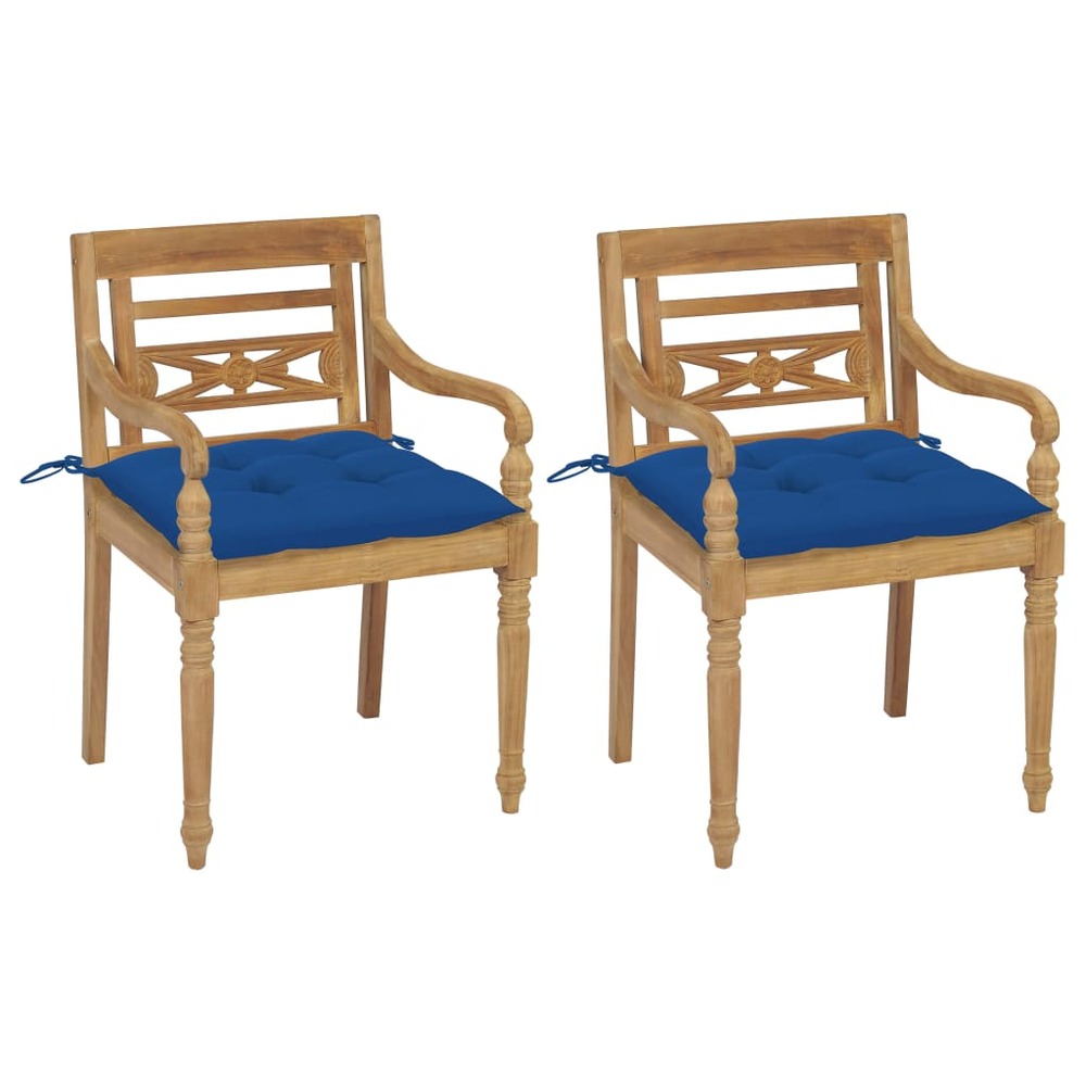 Chaises batavia 2 pcs avec coussins bleus bois de teck massif