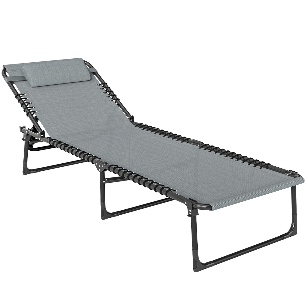 Transat de soleil, pliable, housse respirante, cadre métallique, 189 x 58 x 30 cm, gris