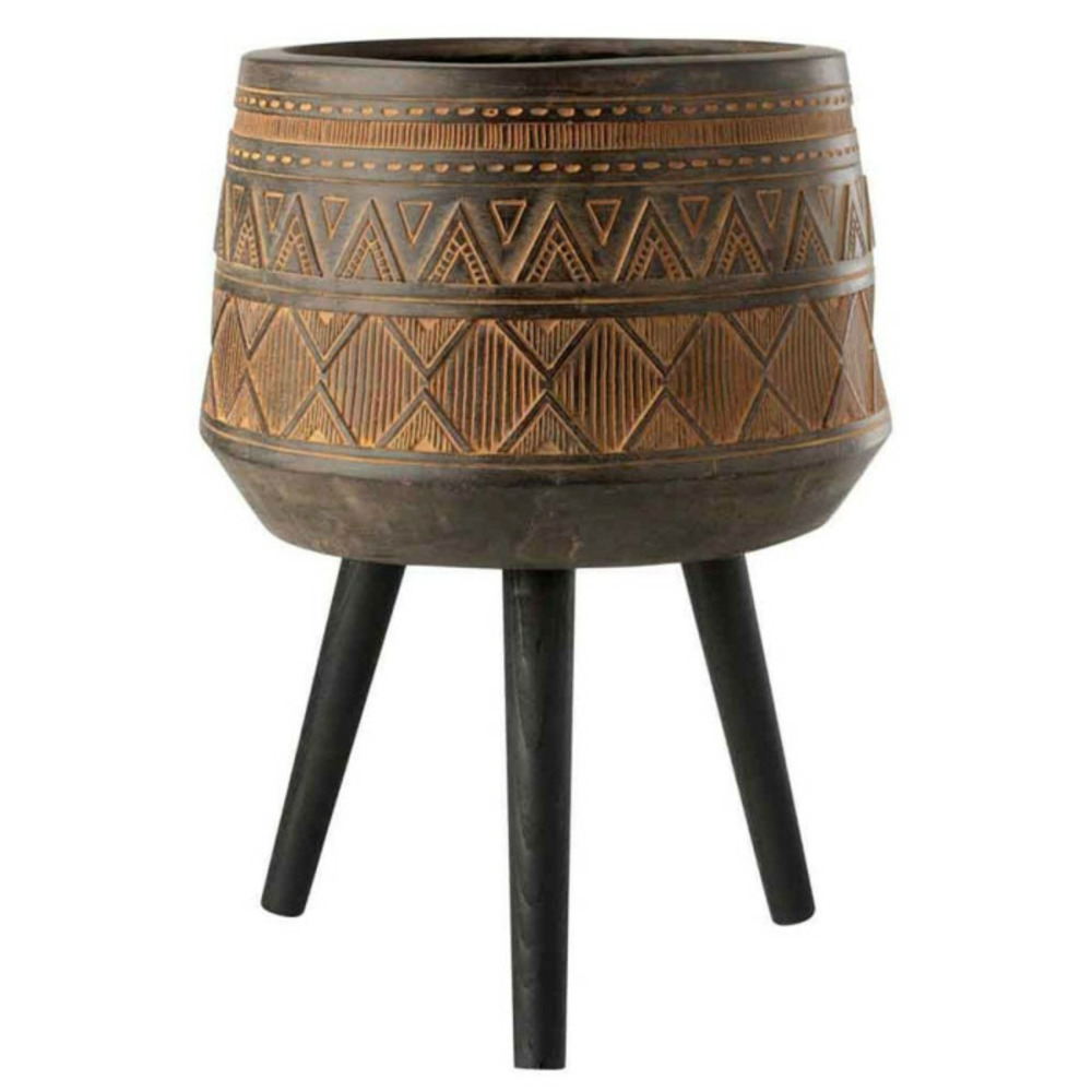 Cache-pot sur 3 pieds ethnique 56cm marron