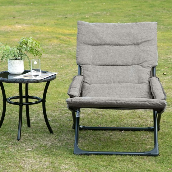 Chaise pliante extérieur, chaise pliante camping avec coussin épais rembourré et accoudoir, gris