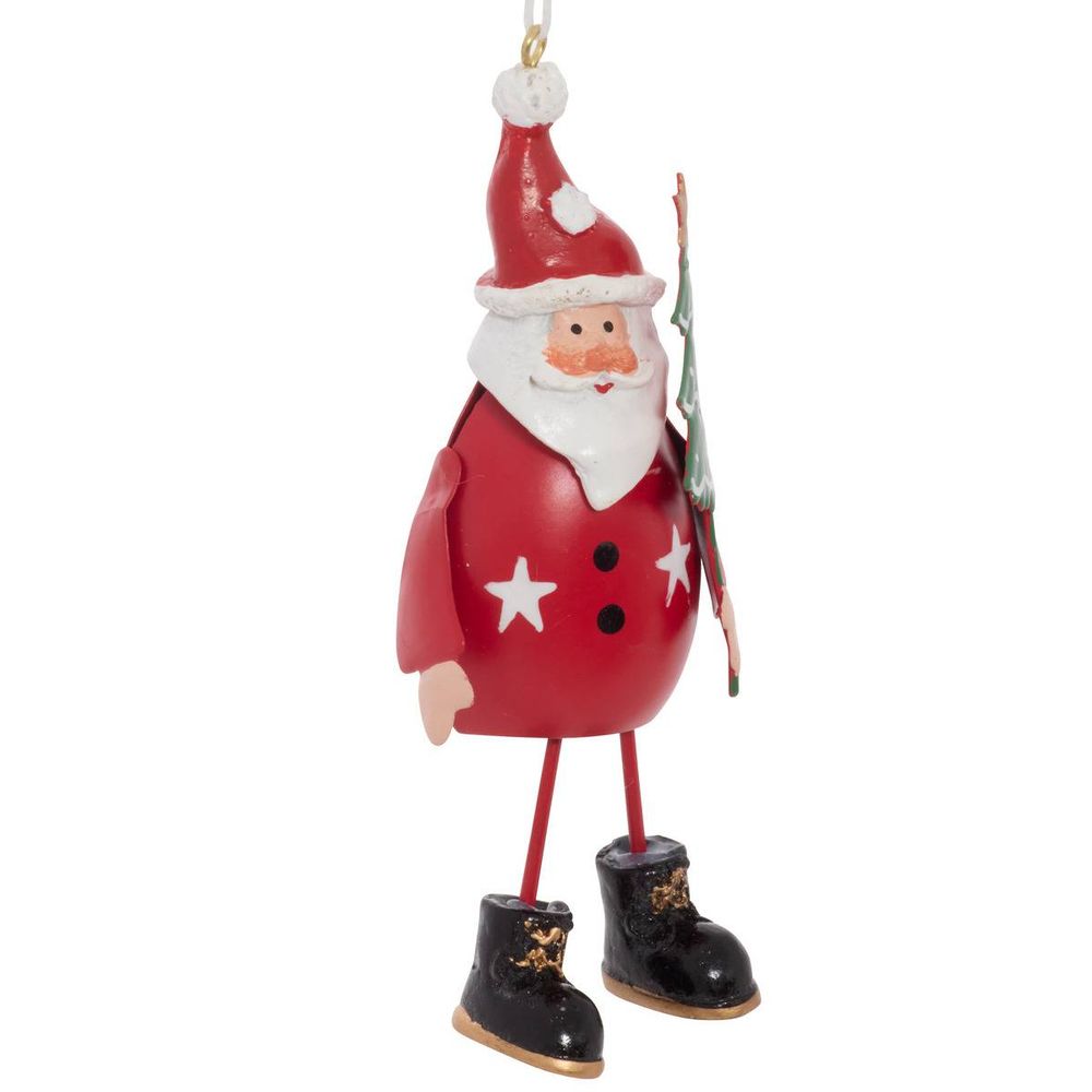 Suspension de sapin père noël et bonhomme de neige en métal rouge et blanc 12 cm
