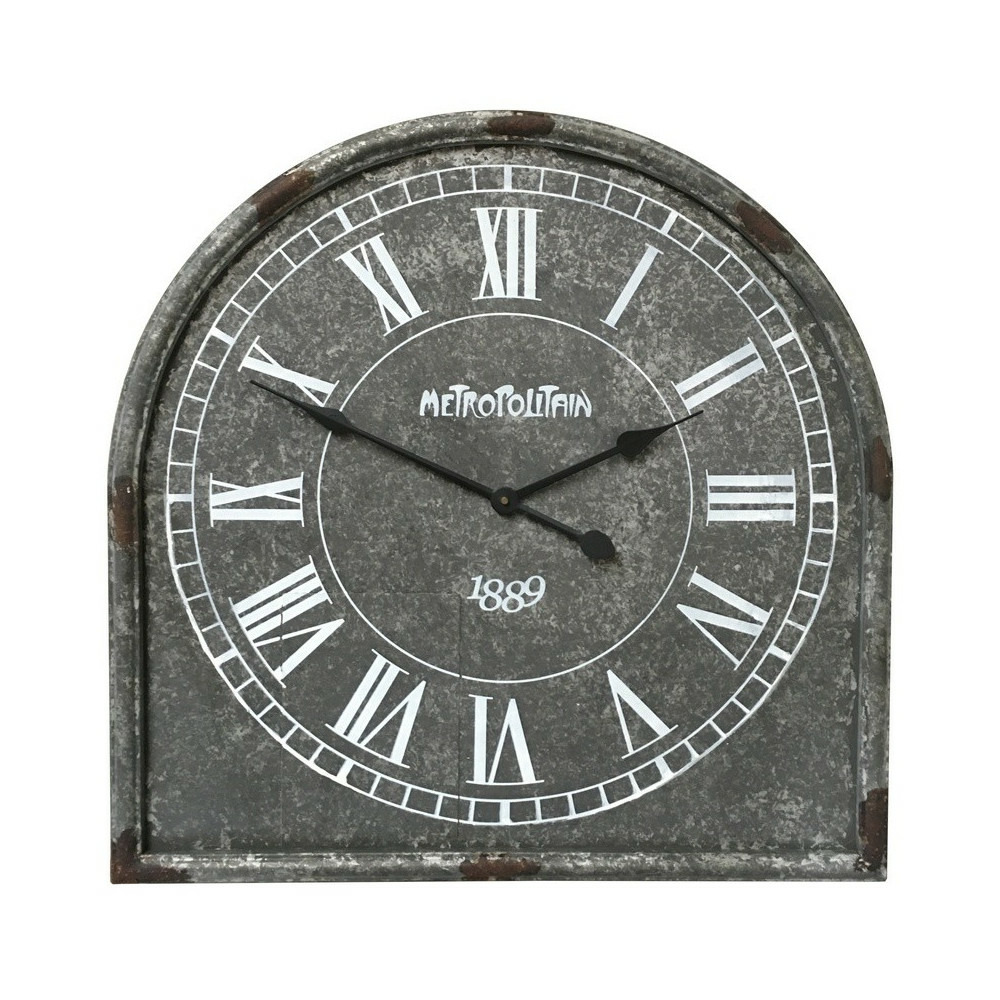 Grande horloge murale décorative vintage salon cuisine métal gris 60cm