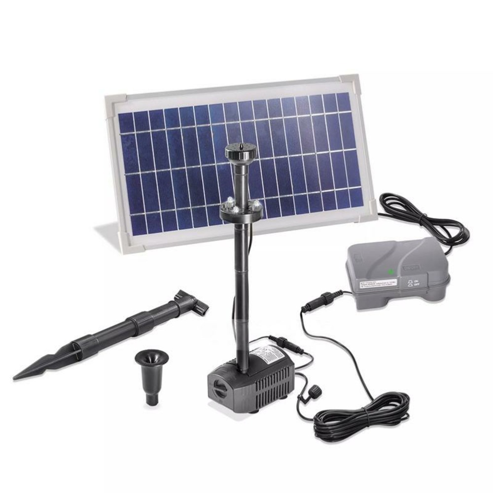 Kit pompe bassin solaire avec batterie et filtre : jet d'eau 380l-8w