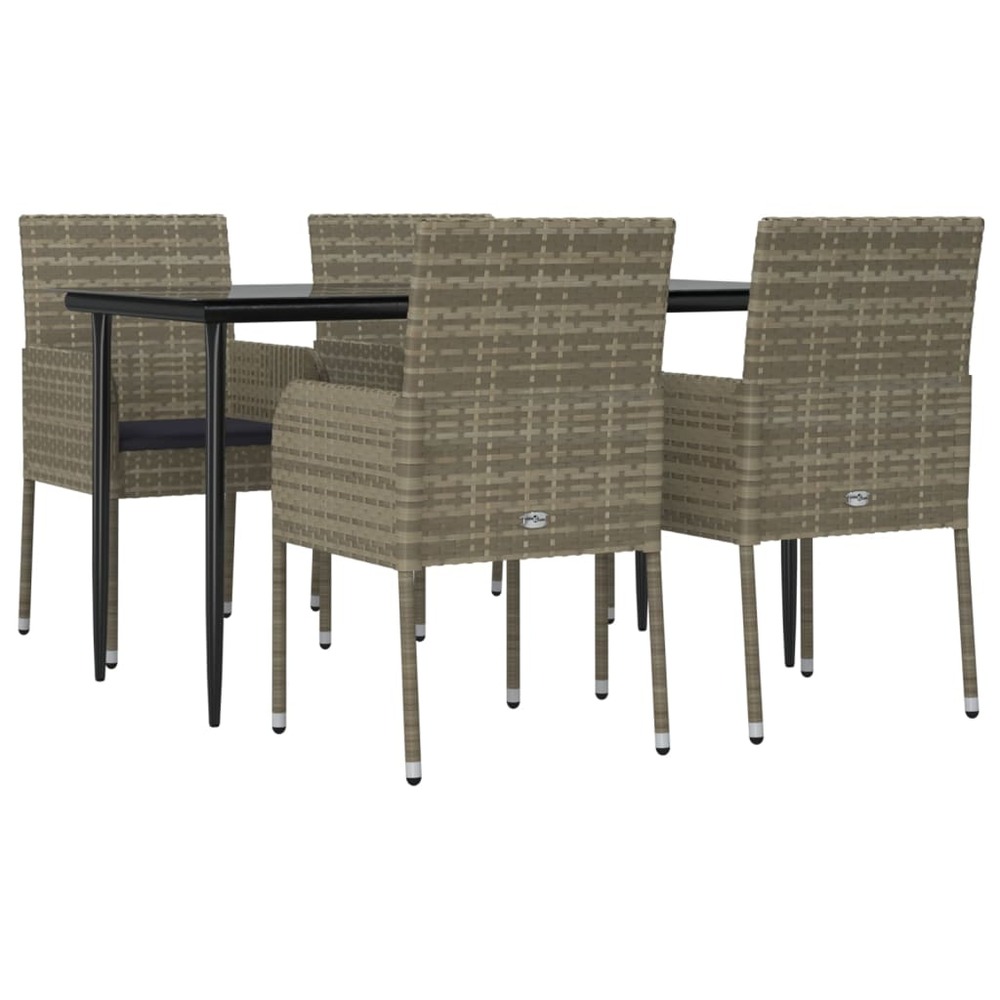 Mobilier à dîner de jardin et coussins 5 pièces noir et gris