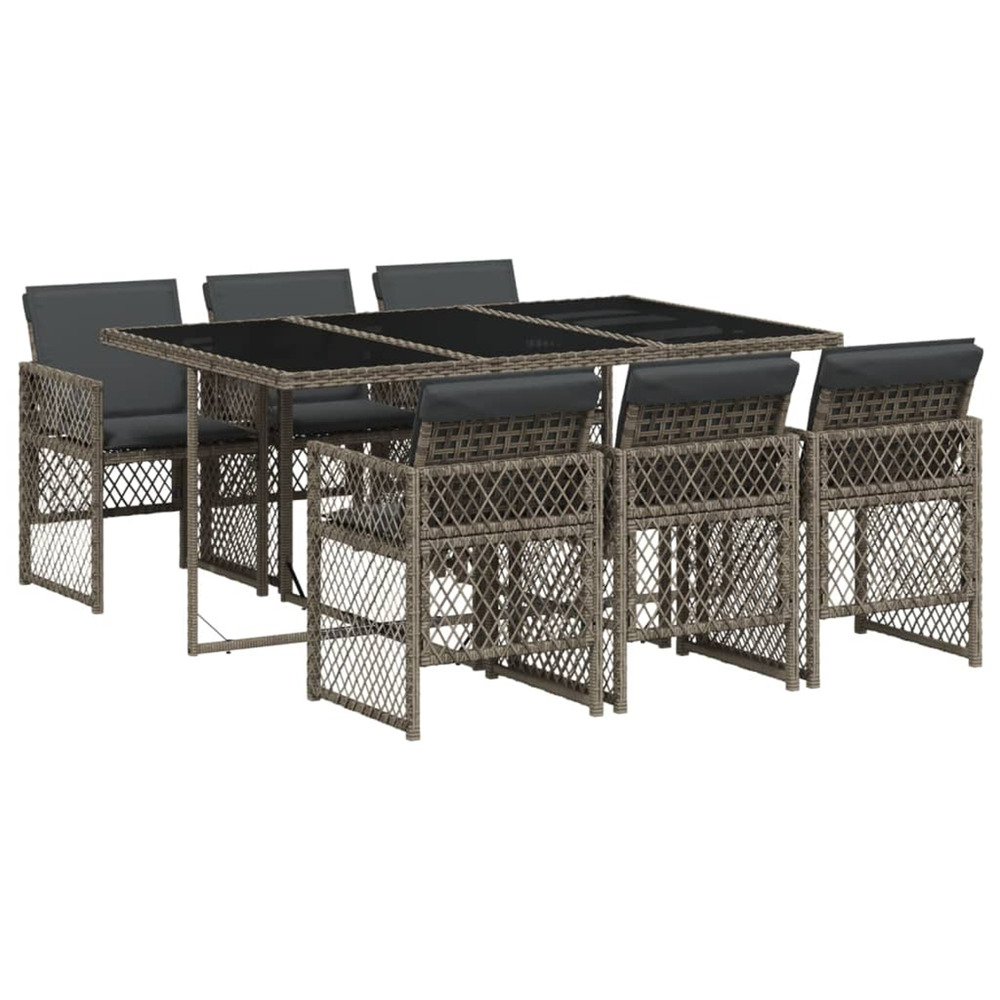 Ensemble à manger de jardin et coussins 7 pcs gris rotin