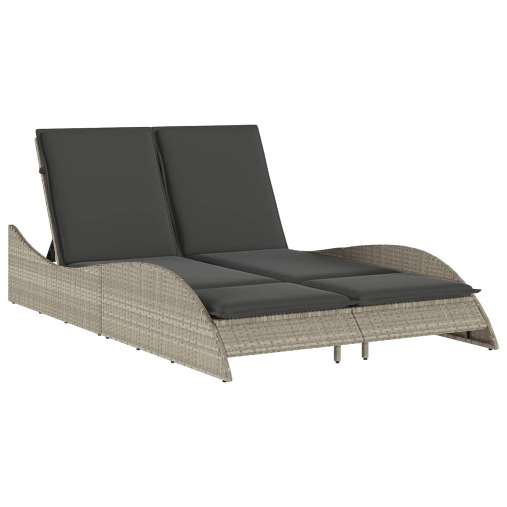 Chaise longue avec coussins gris clair 114x205x73 cm poly rotin bain de soleil