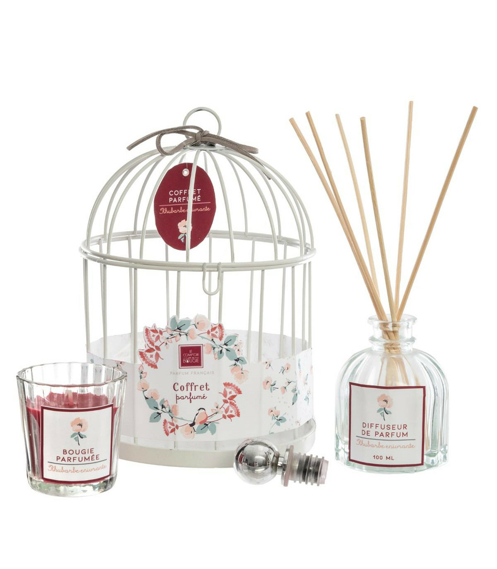 Coffret senteur poésie cage en métal , diffuseur de parfum et bougie parfumée