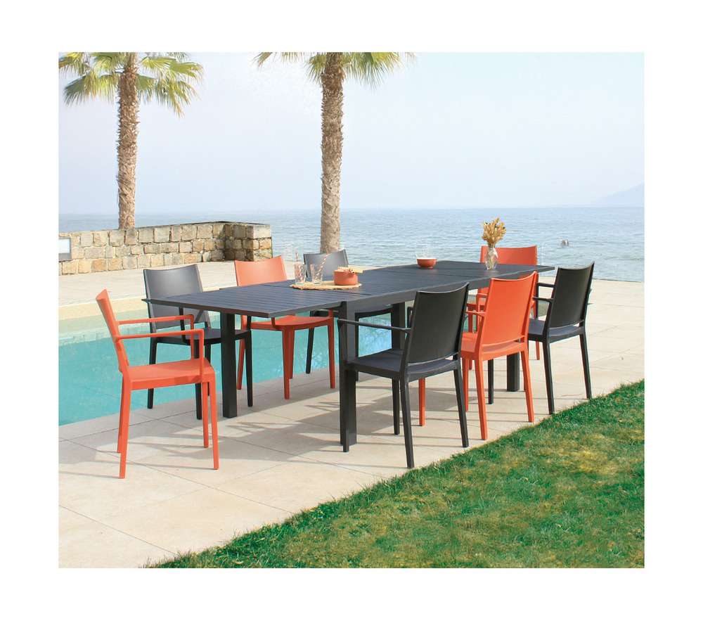 Ensemble table et chaises de jardin - 8 places - gris et terracotta - guetharos