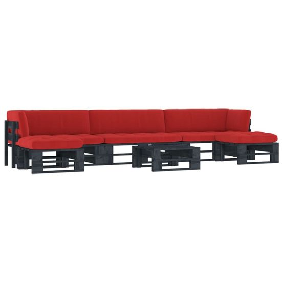 Salon de jardin palette 6pcs avec coussins pin imprégné de noir