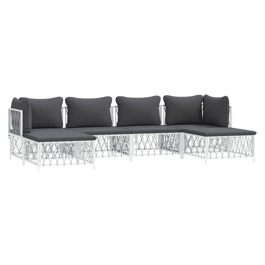 Salon de jardin meuble d'extérieur ensemble de mobilier avec coussins 6 pièces blanc acier