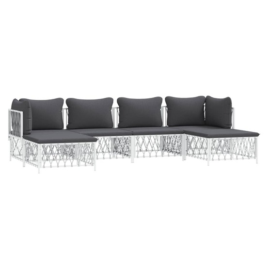 Salon de jardin meuble d'extérieur ensemble de mobilier avec coussins 6 pièces blanc acier