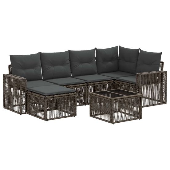 Ensemble de canapé de jardin 7 pc gris et gris foncé polyrotin