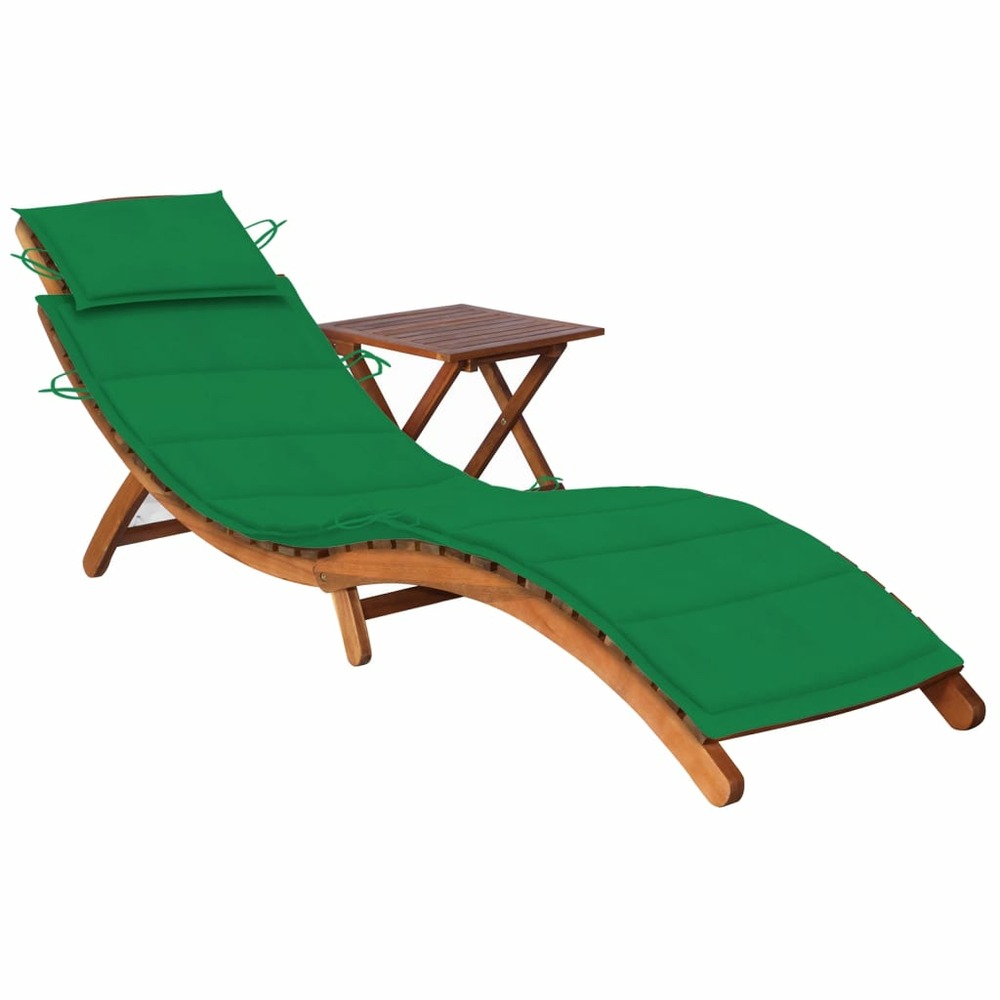Transat chaise longue bain de soleil lit de jardin terrasse meuble d'extérieur avec table et coussin bois d'acacia