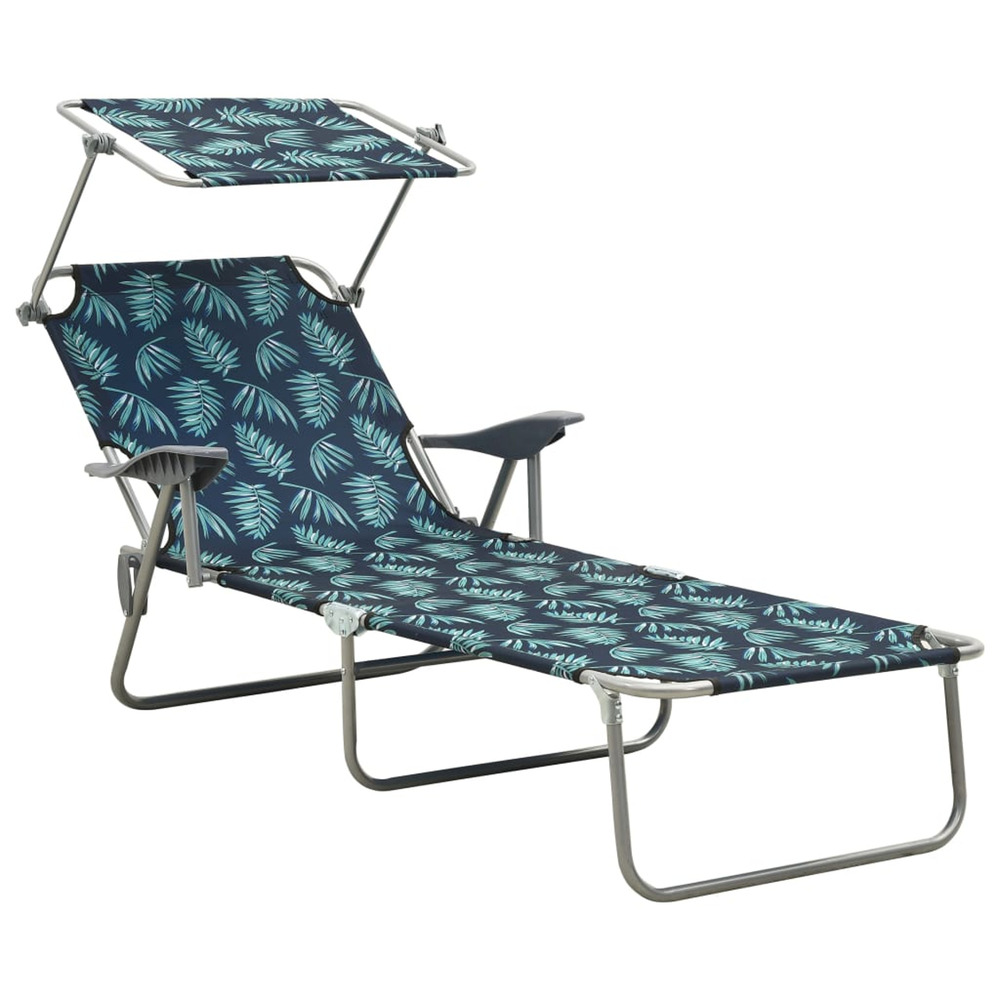 Chaise longue avec auvent acier motif de feuilles bain de soleil