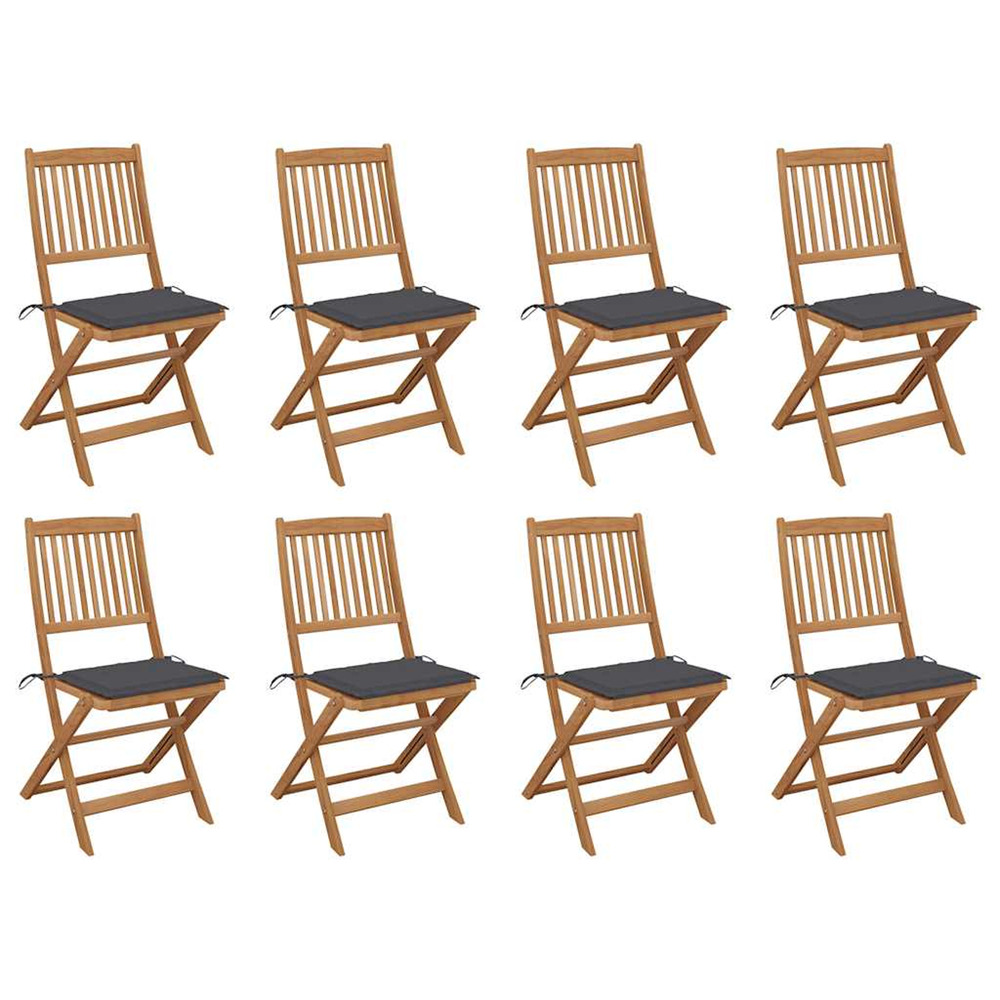 Chaises pliables d'extérieur et coussins lot de 8 bois d'acacia