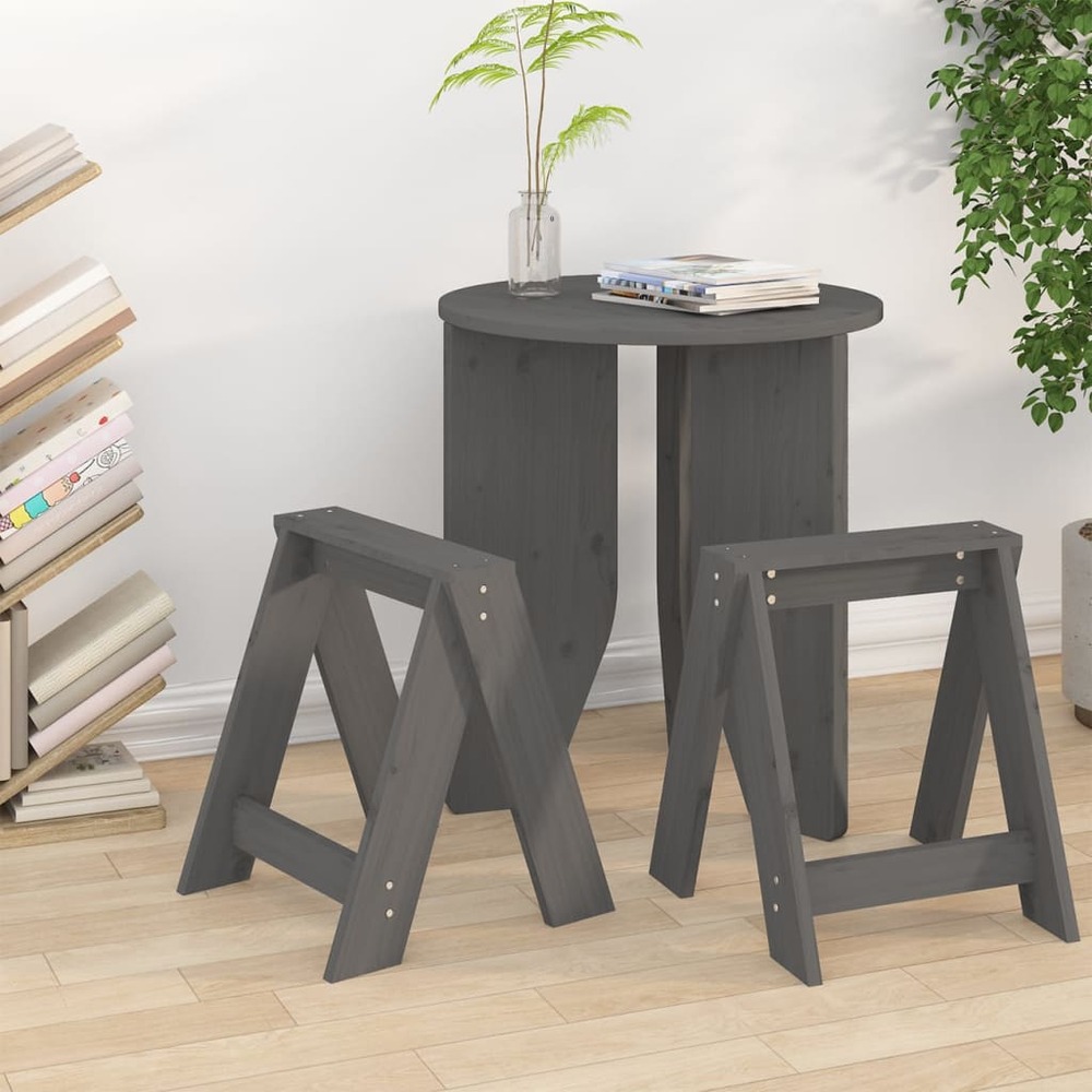 Tabourets lot de 2 gris 40x40x45 cm bois massif de pin