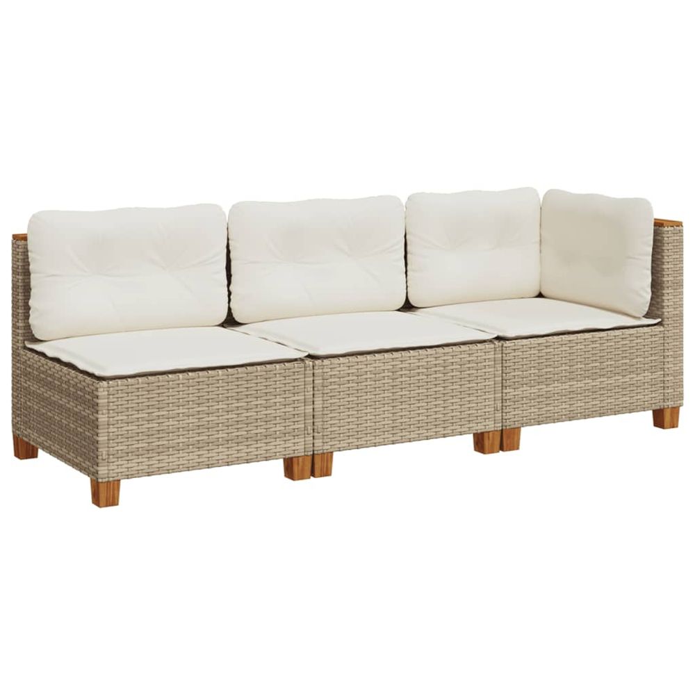 Canapé de jardin avec coussins 3 places beige résine tressée