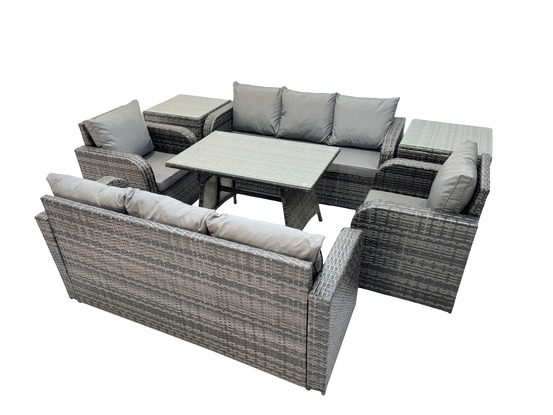 8 places ensemble de canapés en rotin table & fauteuil avec canapé 3 places table à manger 2 tables d'appoint gris foncé mixte