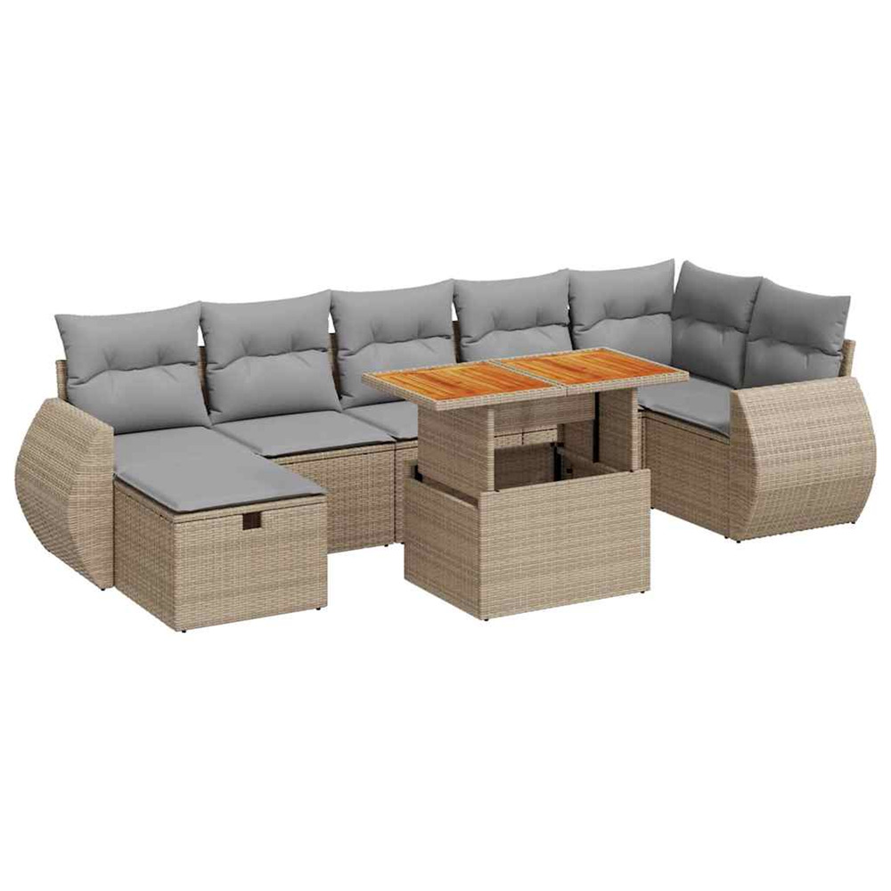Salon de jardin avec coussins 5 pcs beige résine tressée acacia