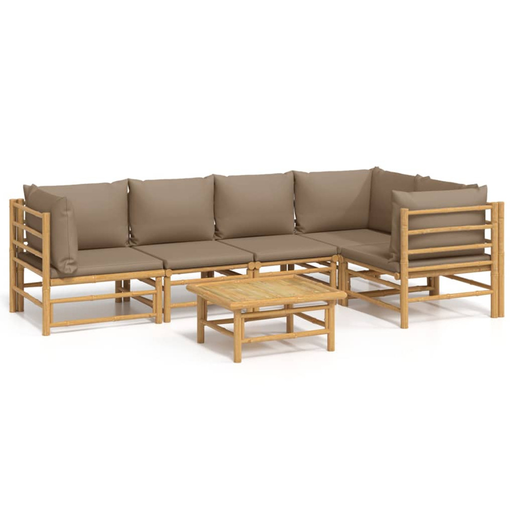 Salon de jardin 6 pcs avec coussins taupe bambou