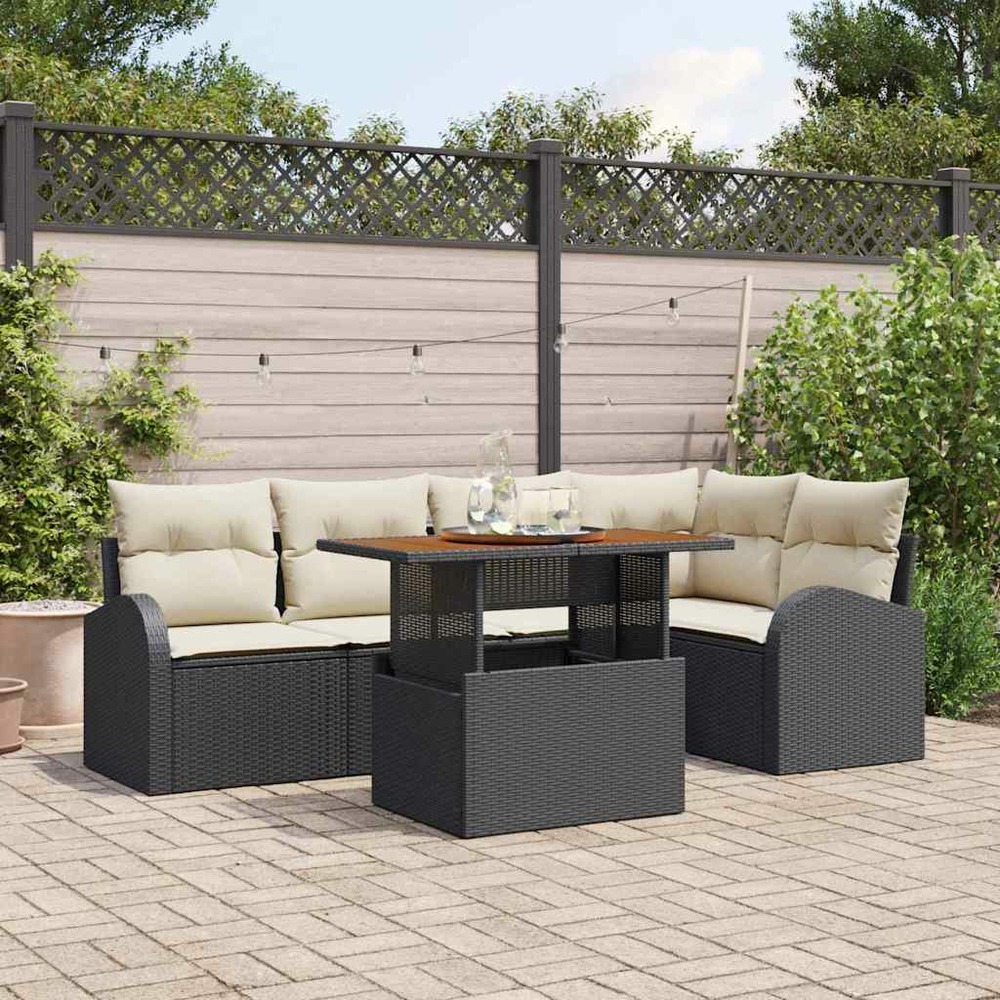 Ensemble de canapé de jardin 6 pcs noir poly rotin