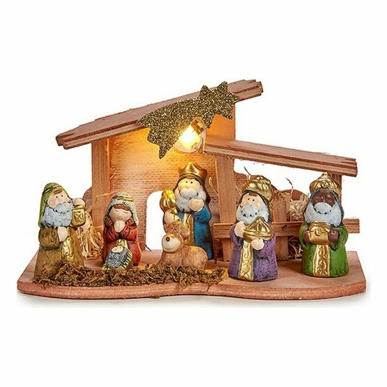 Crèche de noël lumière led 26 x 14 x 12 cm céramique bois multicouleur